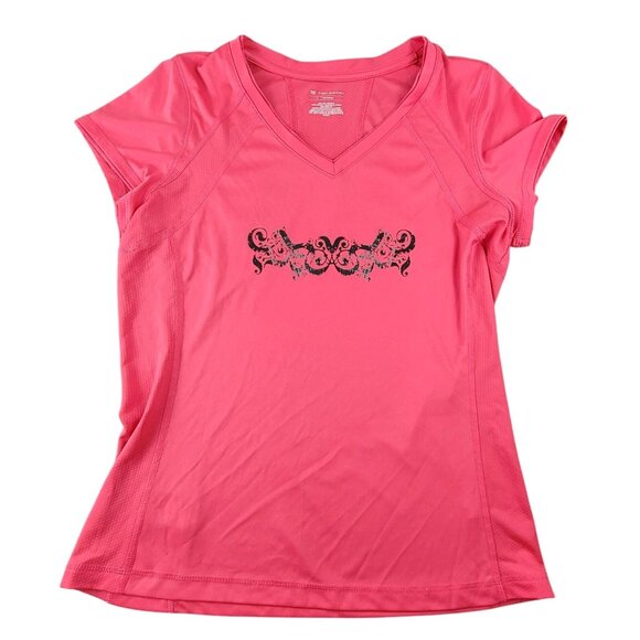 Tek Gear Pink V-Neck Top Activewear Graphic T-Shirt Womens Large JH1797 - Picture 1 of 5